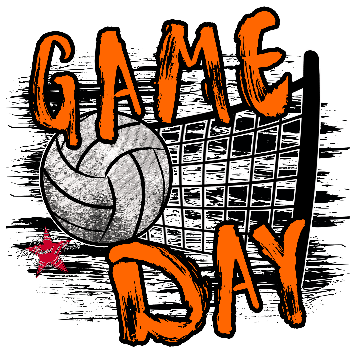 Volleyball Game Day w Net-Orange
