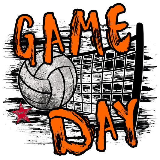 Volleyball Game Day w Net-Orange