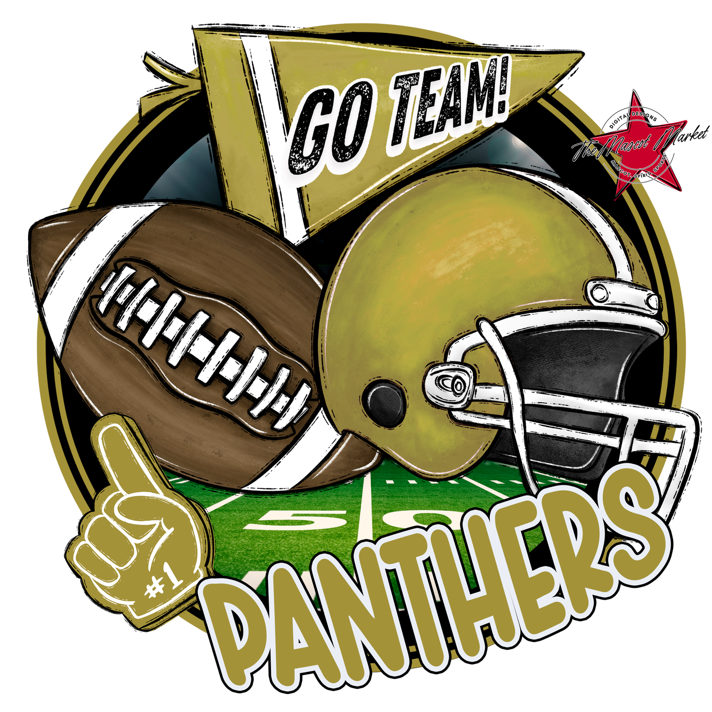 Panthers Circle Football Design-Gold