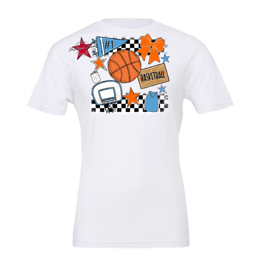 Basketball Checkers Spirit Design-Carolina Blue-Orange