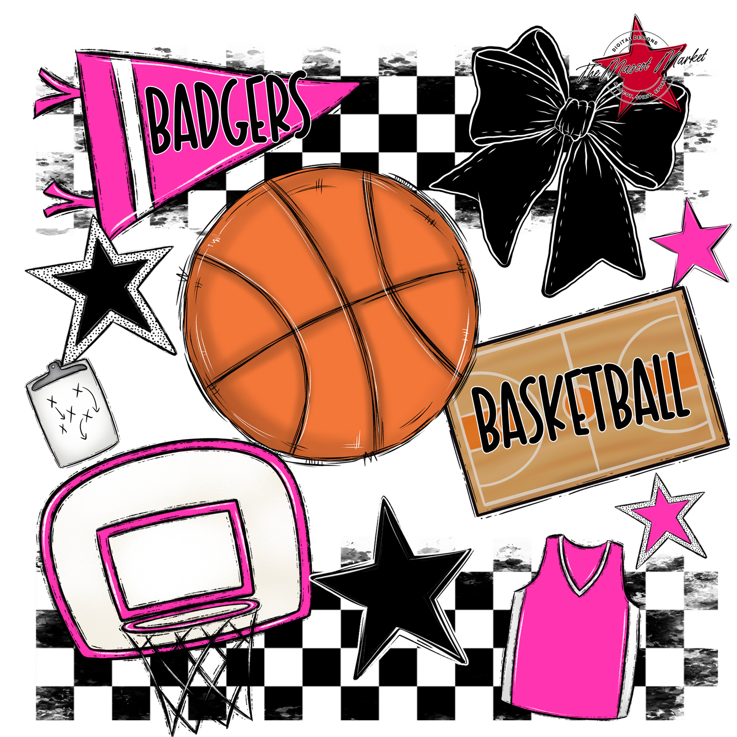 Badgers Basketball Checkers Design-Pink