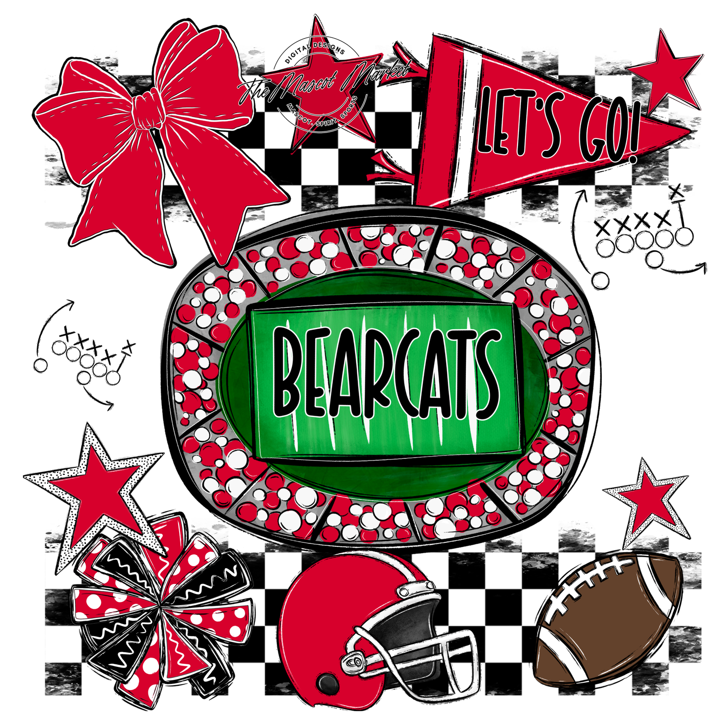 Bearcats Checkers Spirit Design-Red