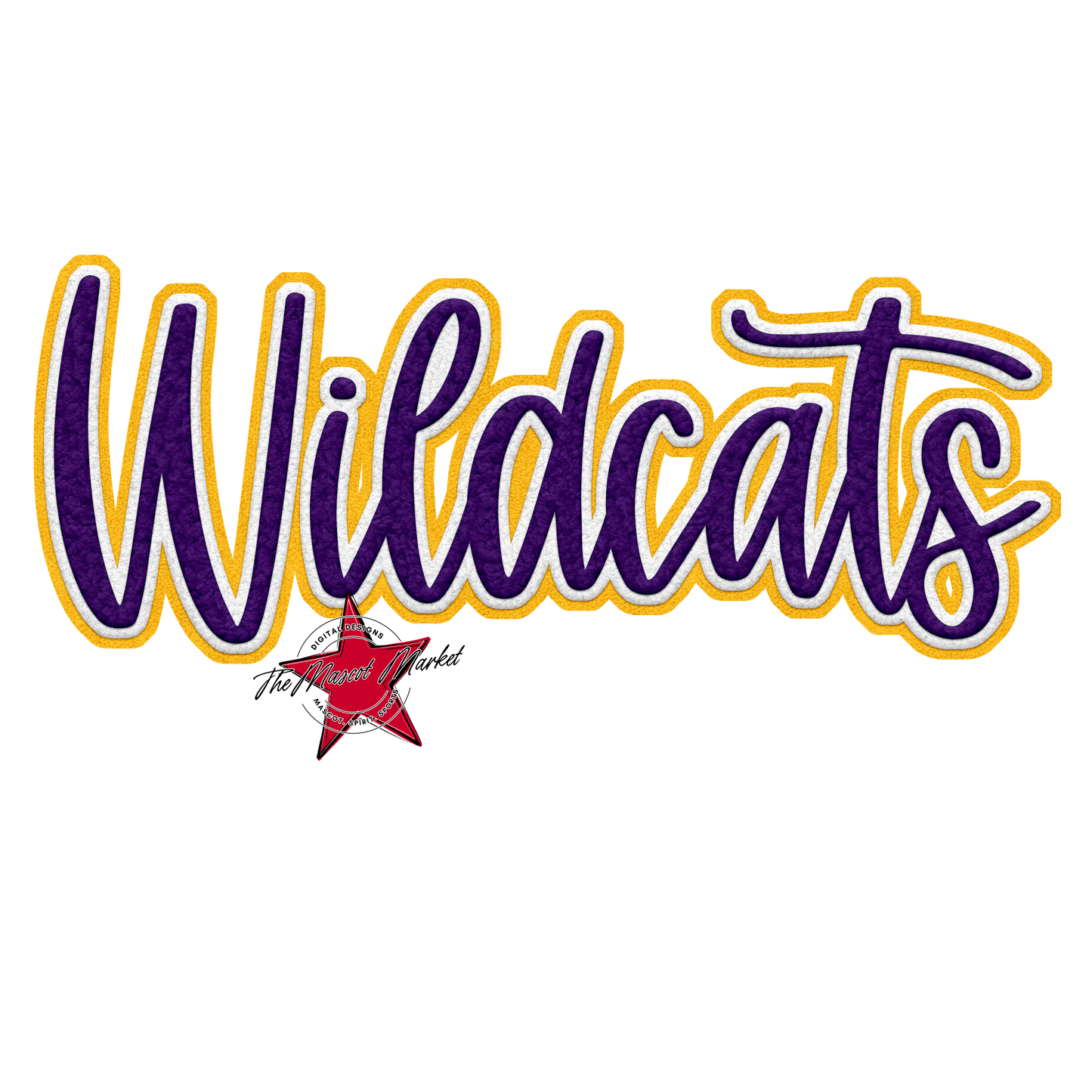 Wildcats Faux Chenille Patch-Purple-Yellow