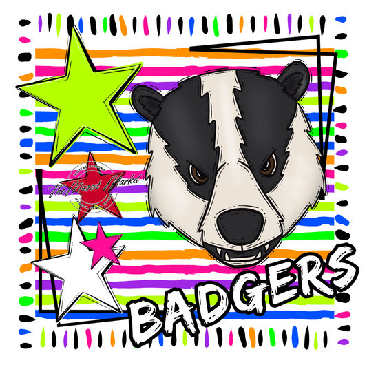 Badgers Mascot Line Frame Design-Neon White