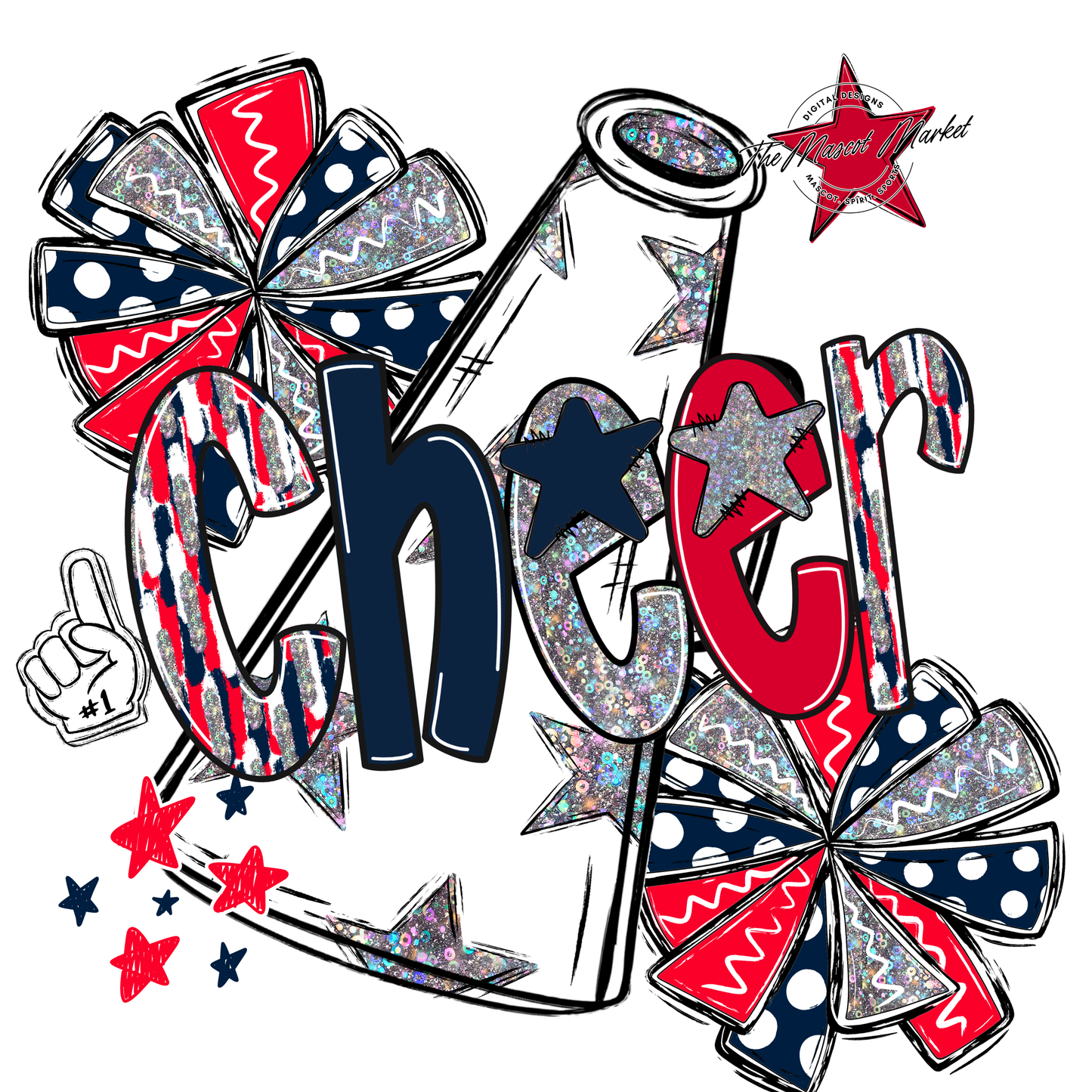 Cheer White Megaphone Scrape-Navy-Red