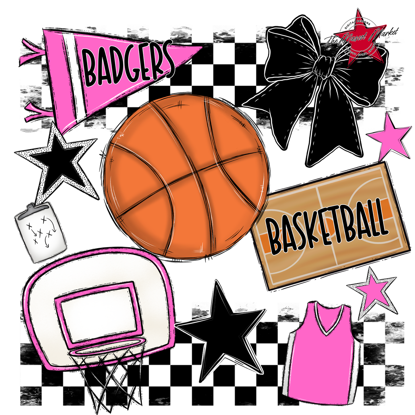 Badgers Basketball Checkers Design-Baby Pink