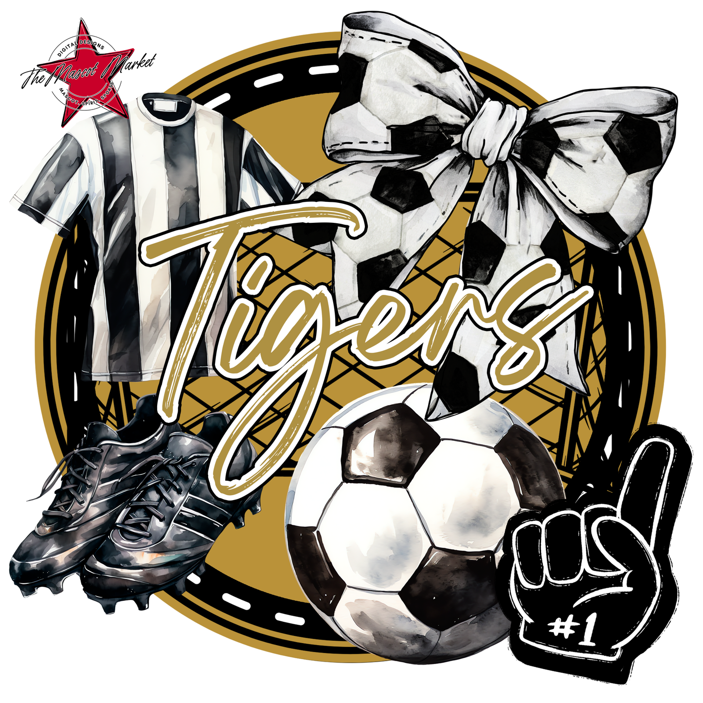 Tigers Circle Soccer Design-Gold