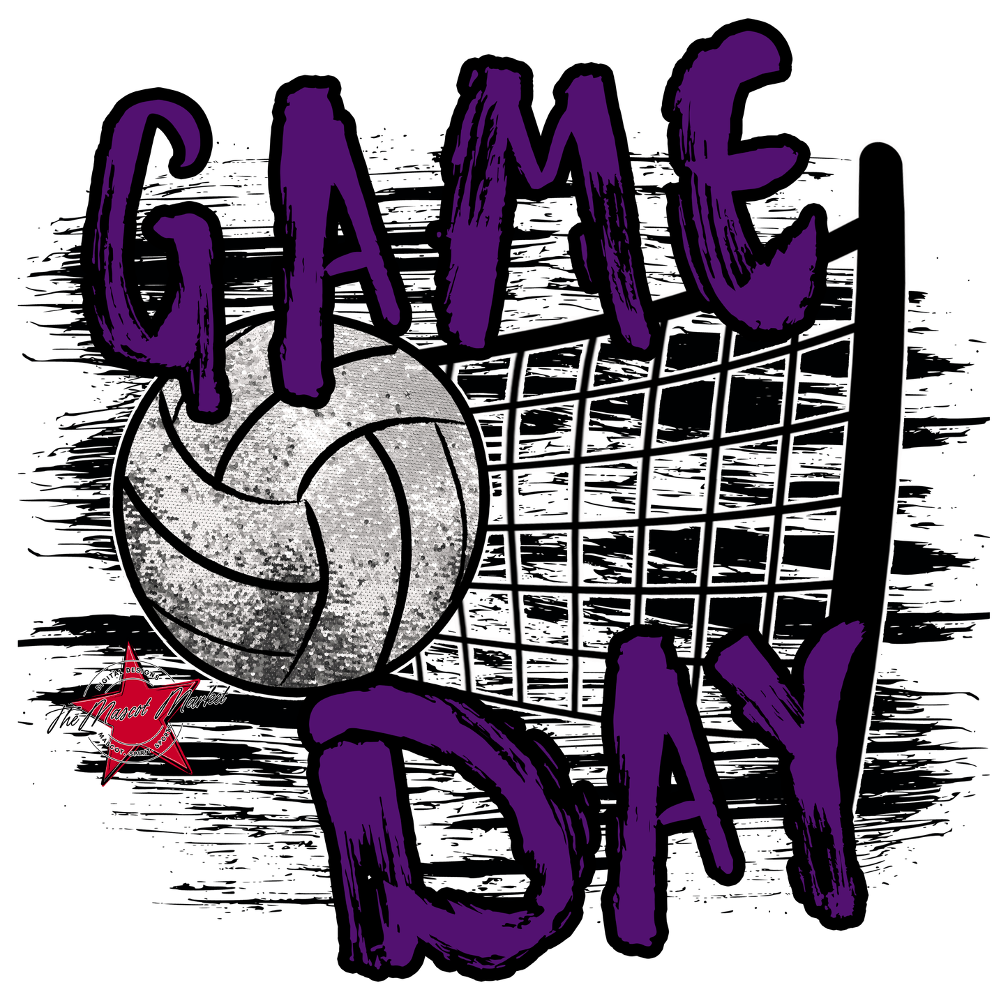 Volleyball Game Day w Net-Purple