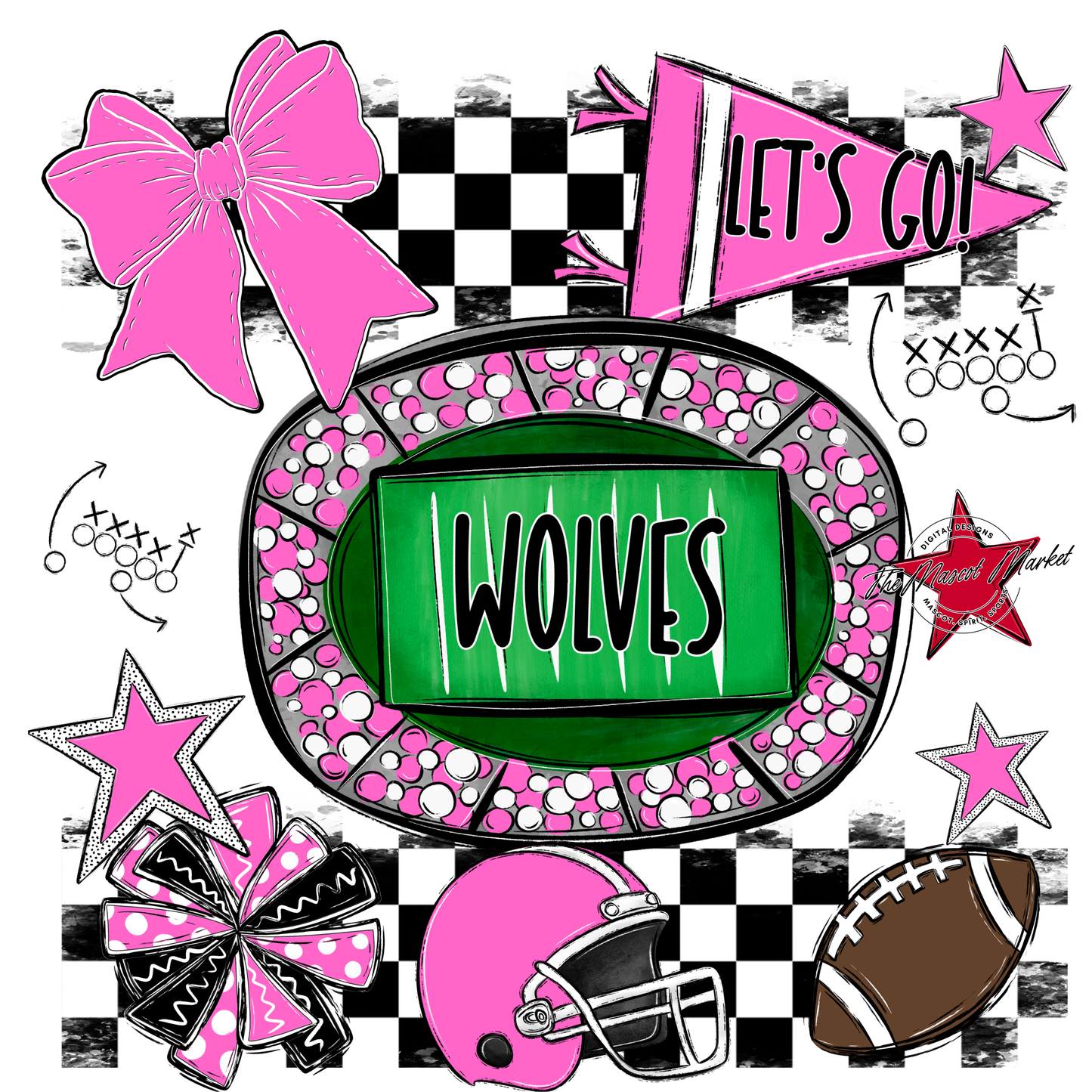 Wolves Checkers Spirit Design-Baby Pink