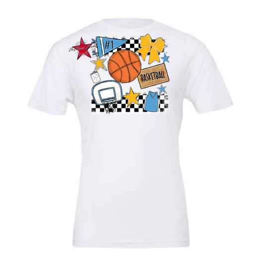 Basketball Checkers Spirit Design-Carolina Blue-Yellow