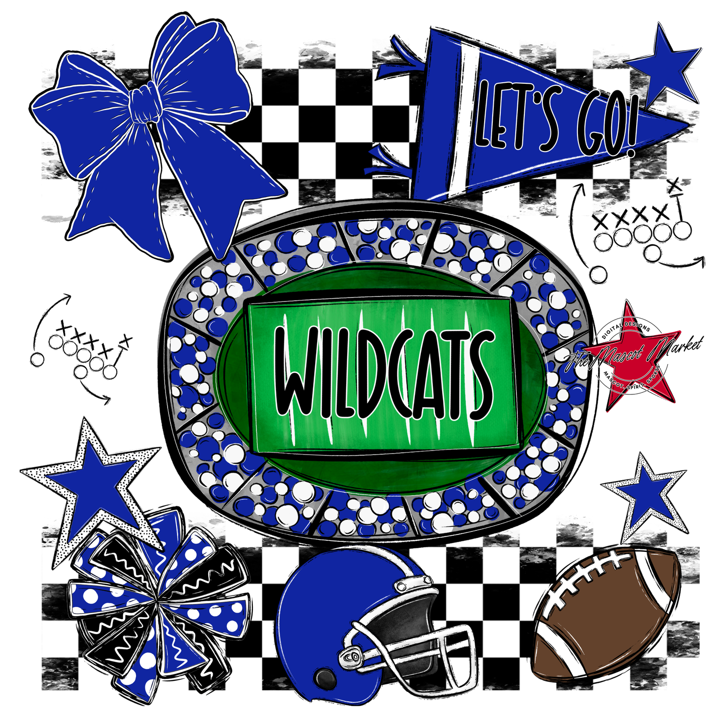 Wildcats Checkers Spirit Design-Royal Blue
