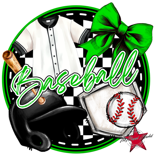 Circle Baseball Design w Bow-Bright Green