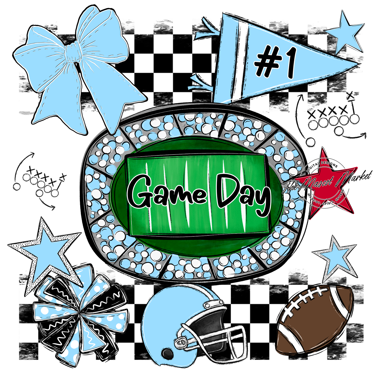 Game Day Checkers Spirit Design-Columbia Blue