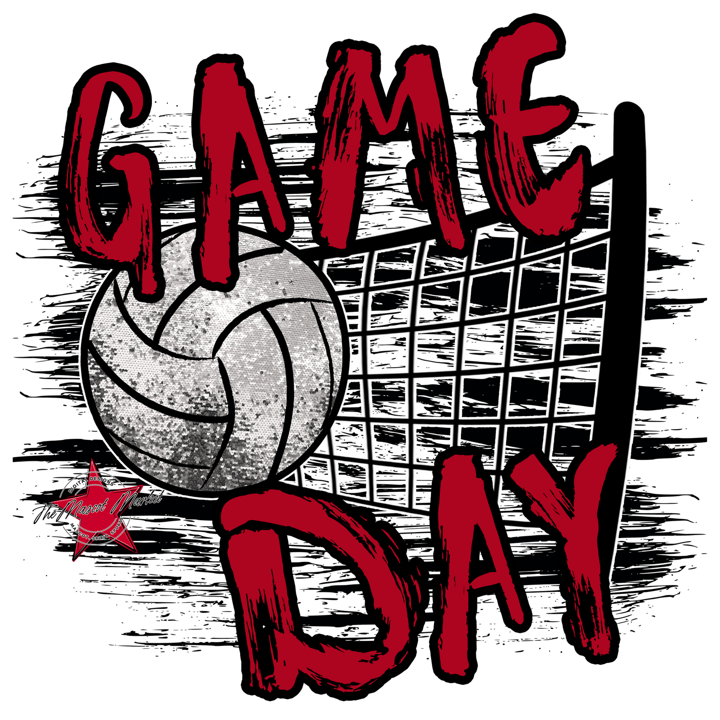 Volleyball Game Day w Net-Red