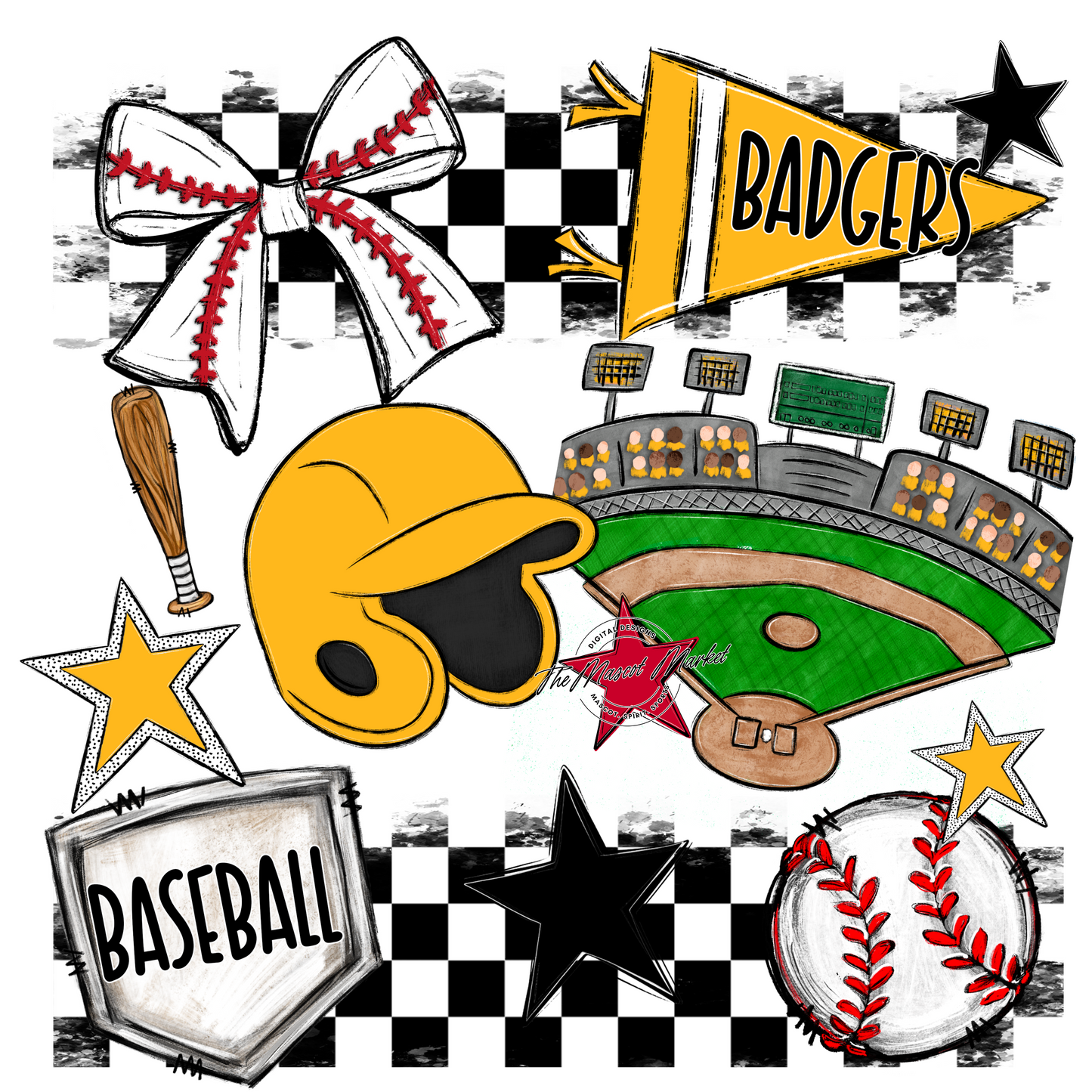 Badgers Baseball Checkers Design-Yellow