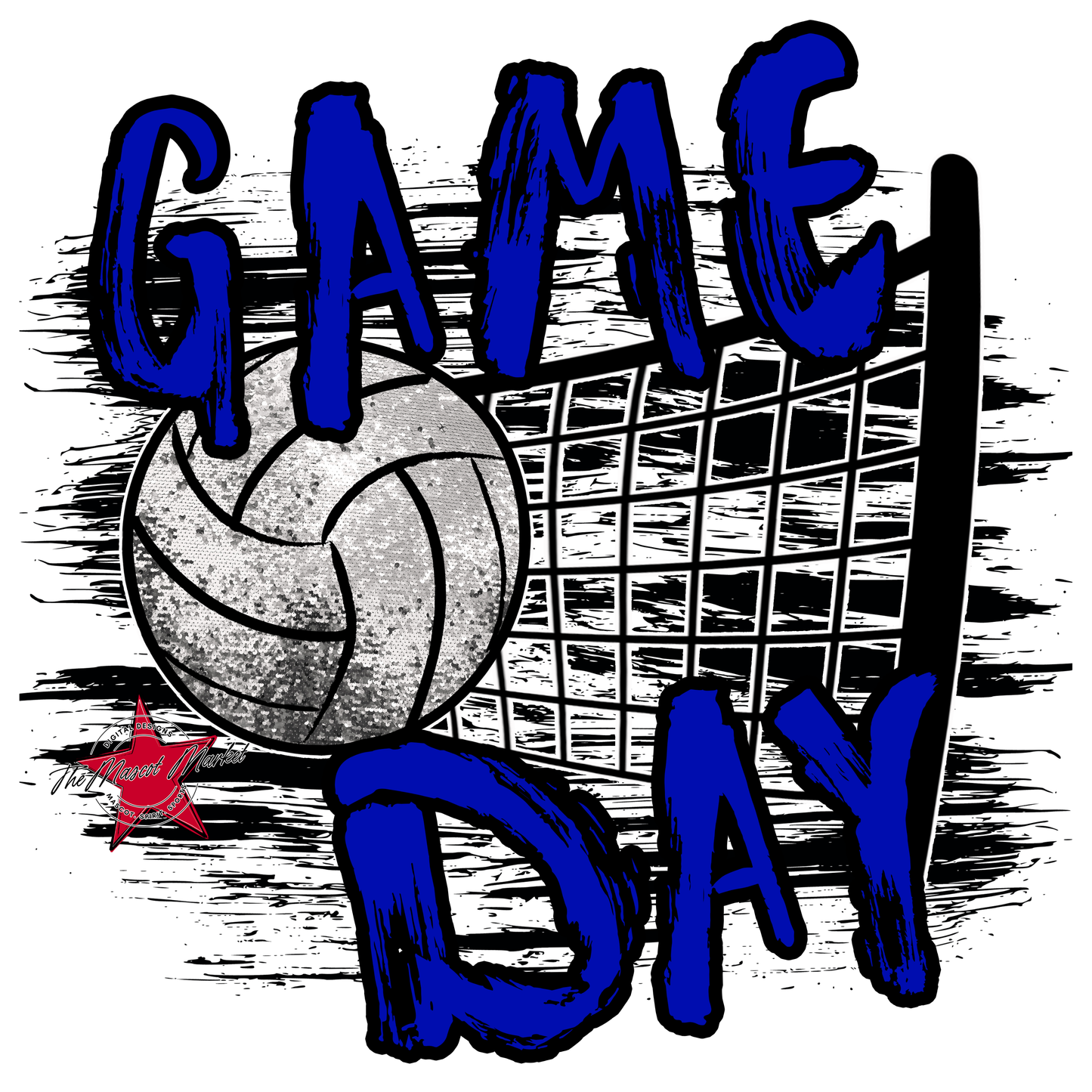 Volleyball Game Day w Net-Blue