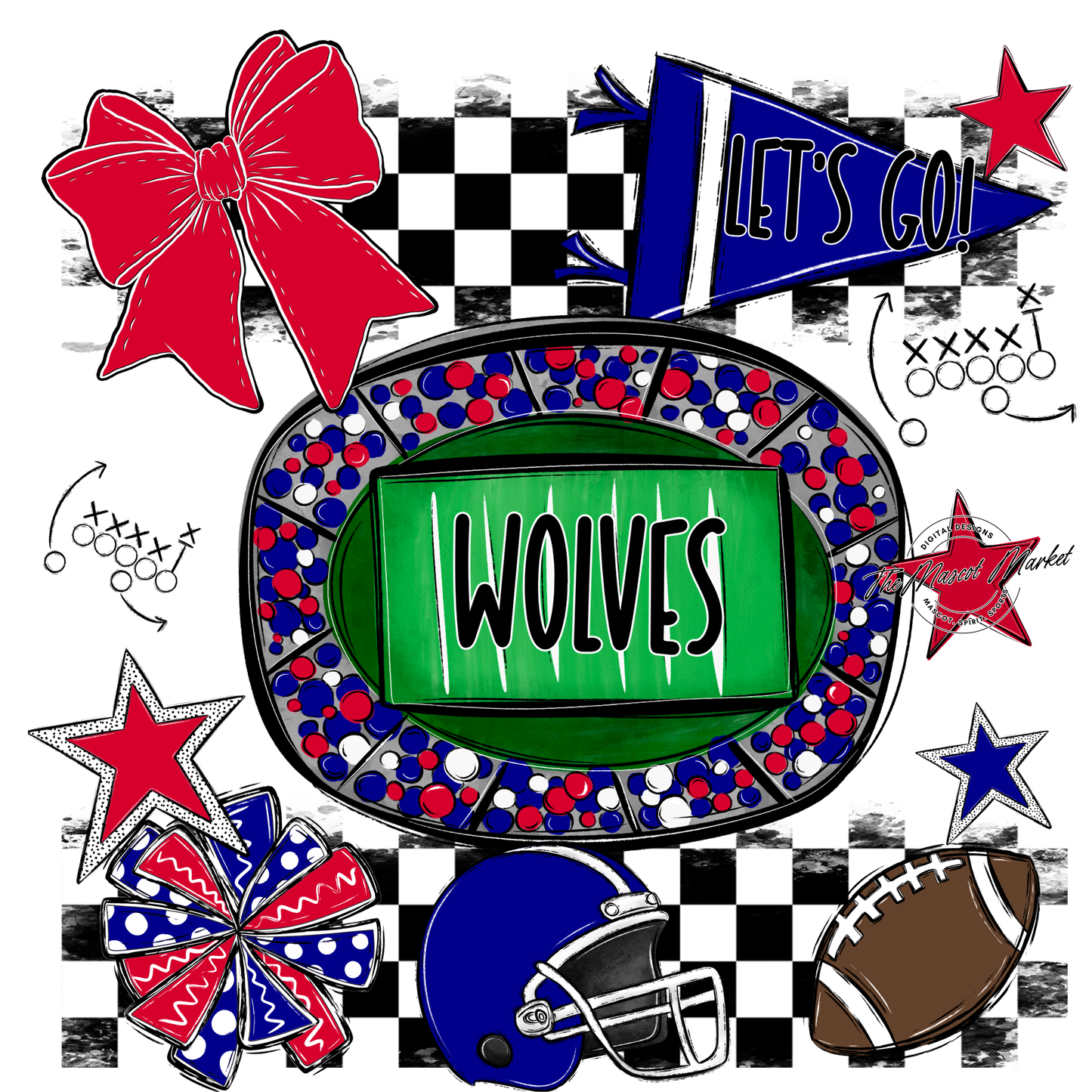 Wolves Checkers Spirit Design-Blue-Red