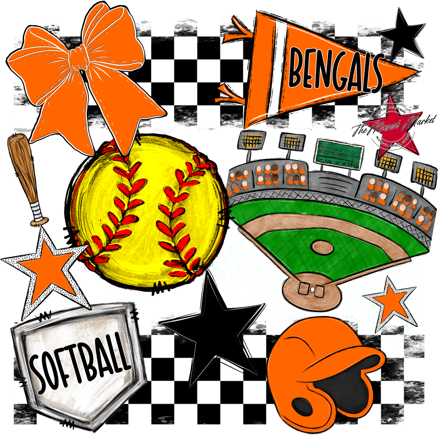 Bengals Softball Checkers Design-Orange