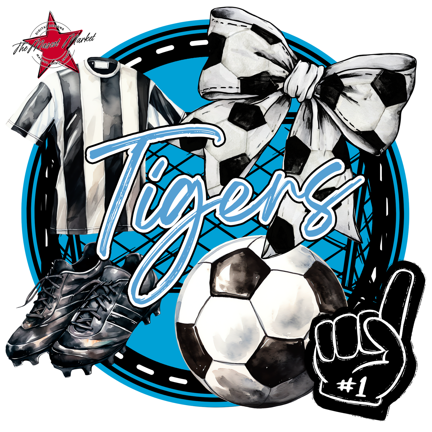 Tigers Circle Soccer Design-Carolina Blue