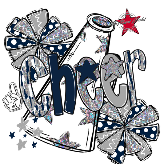 Cheer White Megaphone Scrape-Navy-Grey