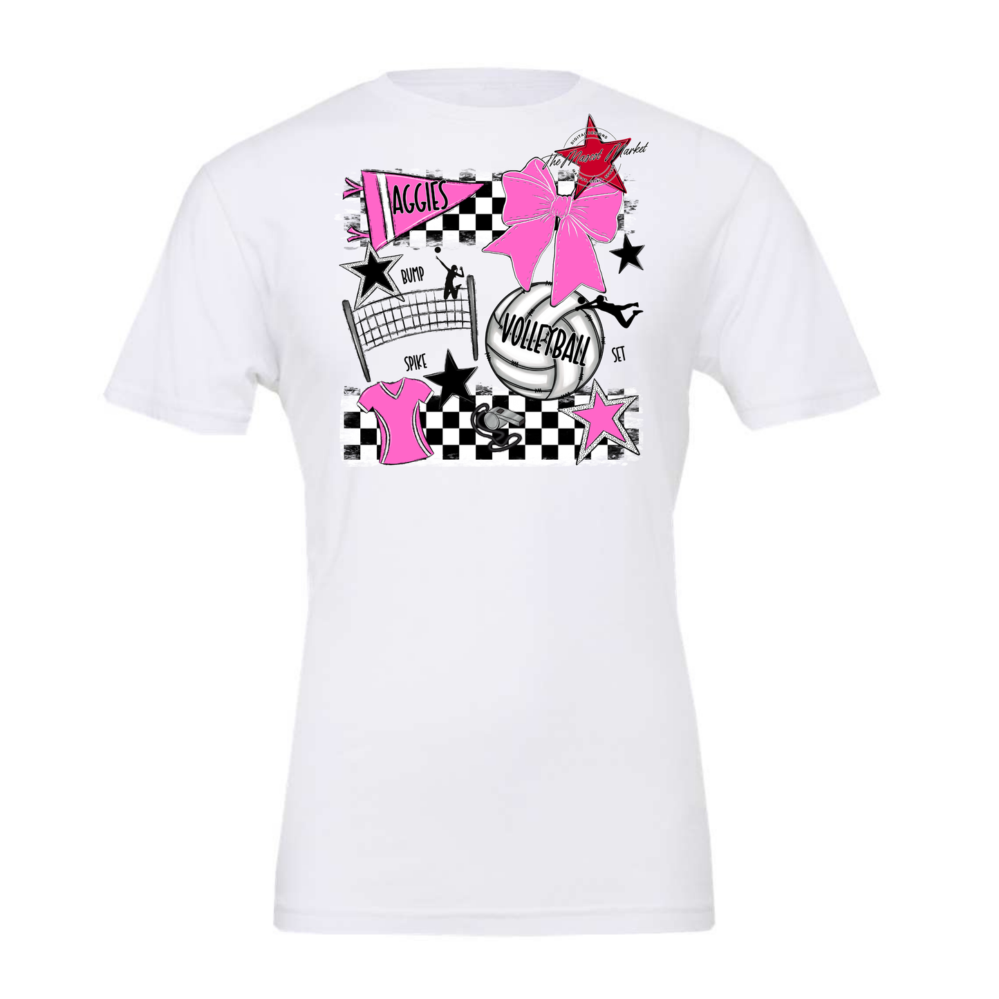 Aggies Volleyball Checkers Design-Baby Pink