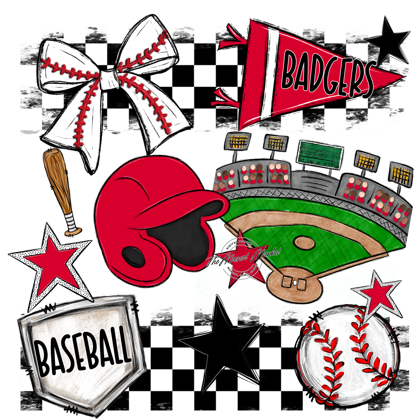 Badgers Baseball Checkers Design-Red