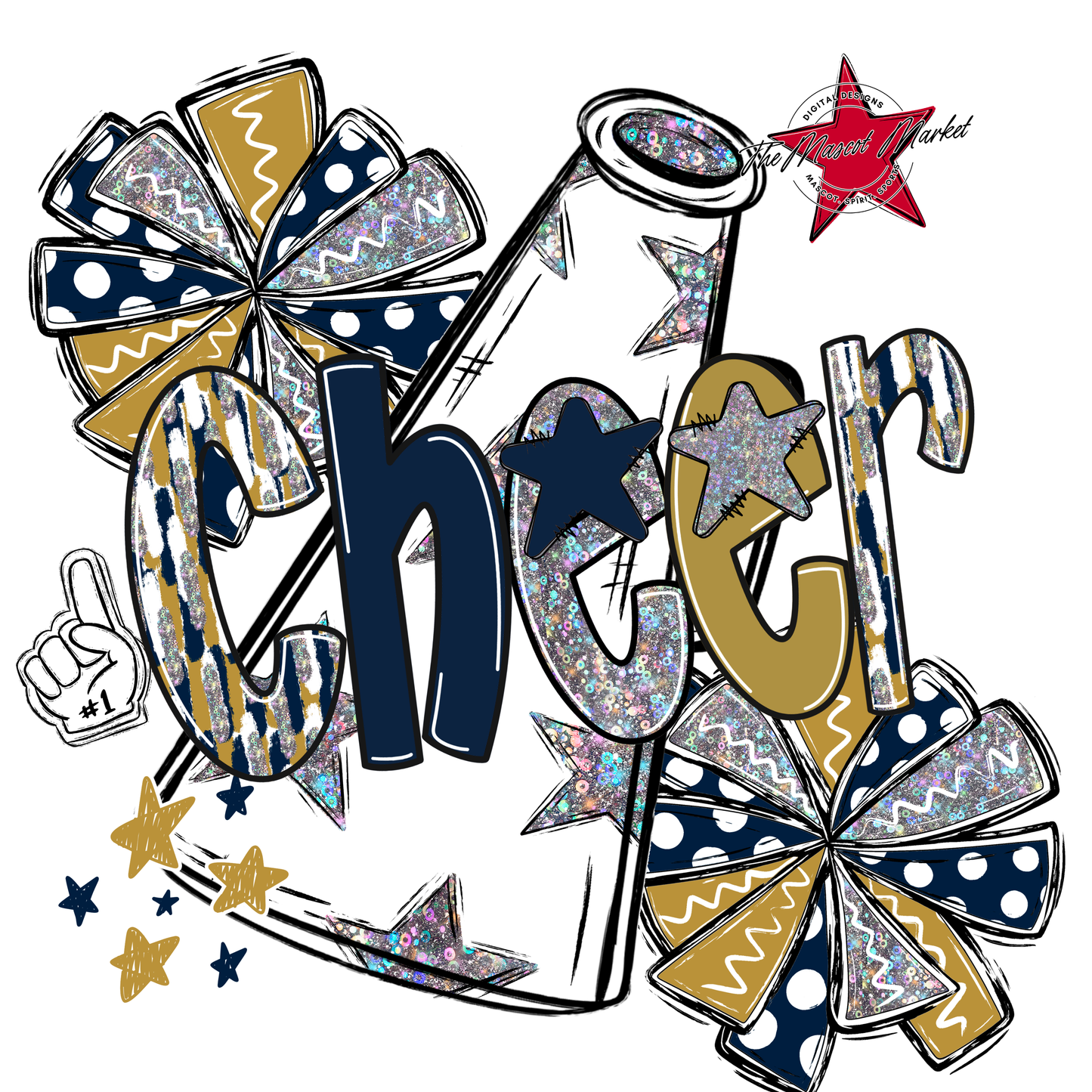 Cheer White Megaphone Scrape-Navy-Gold