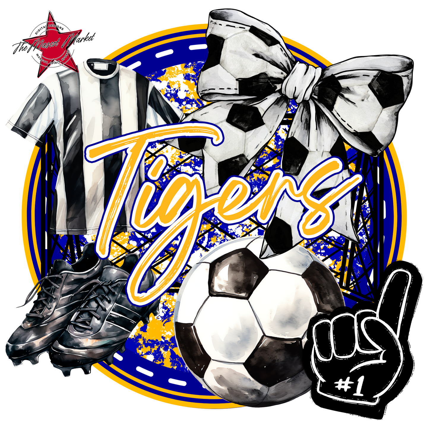 Tigers Circle Soccer Design-Blue-Yellow