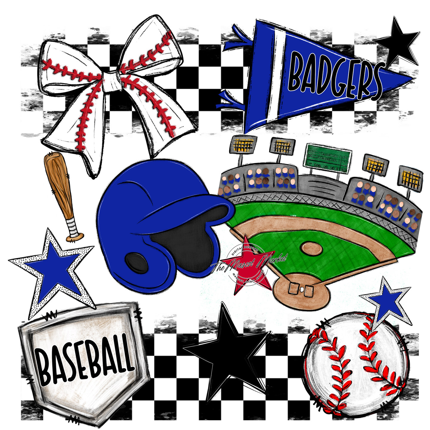 Badgers Baseball Checkers Design-Royal Blue