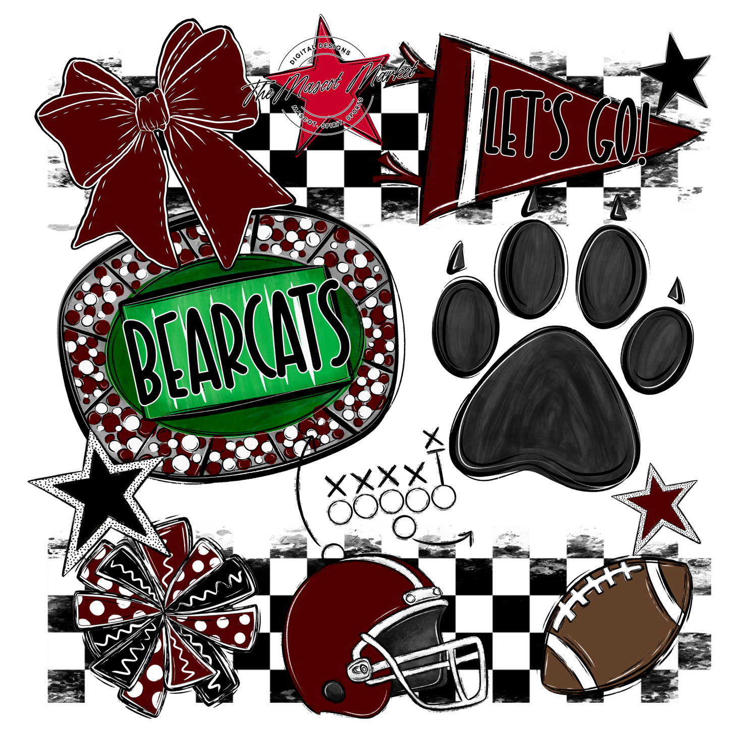 Bearcats Checkers Mascot Spirit Design-Maroon