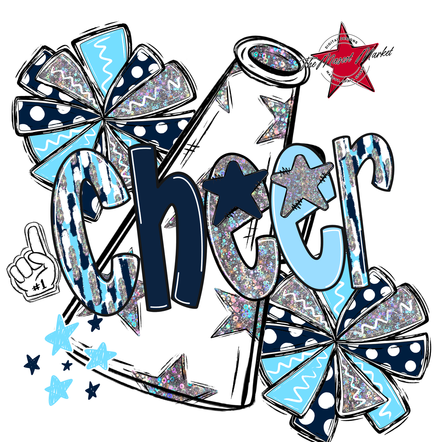 Cheer White Megaphone Scrape-Navy-Columbia Blue