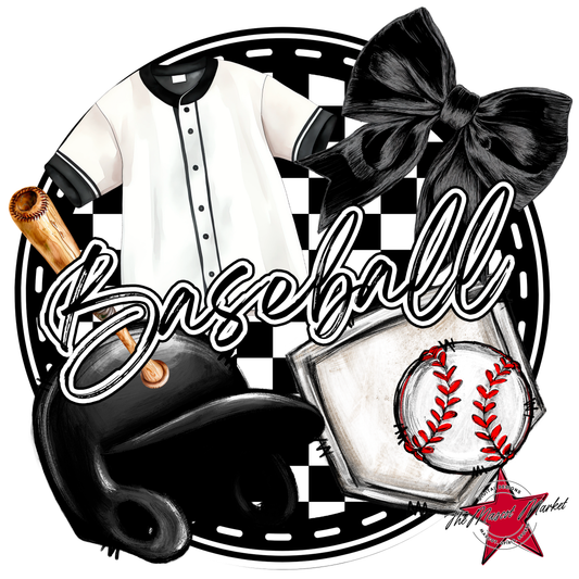 Circle Baseball Design w Bow-Black