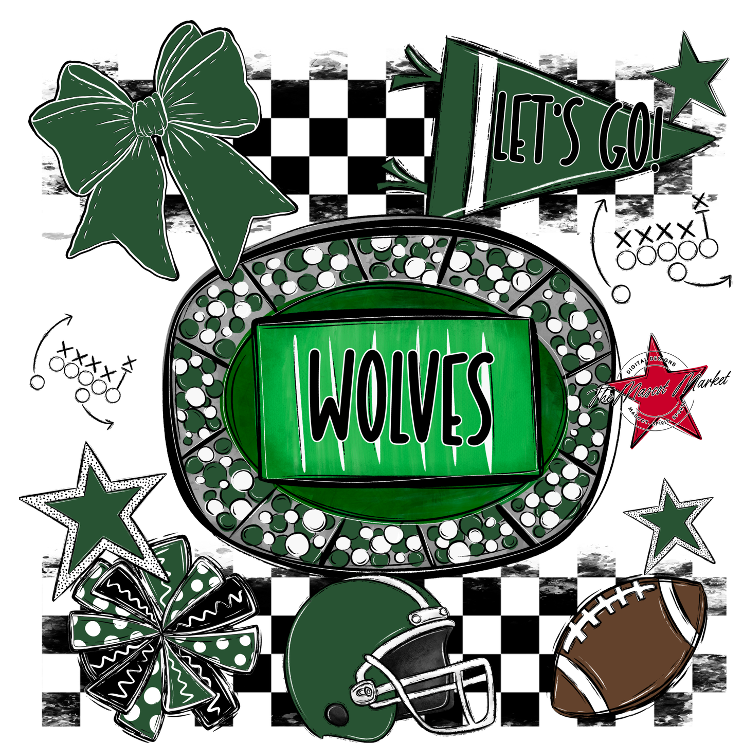Wolves Checkers Spirit Design-Green