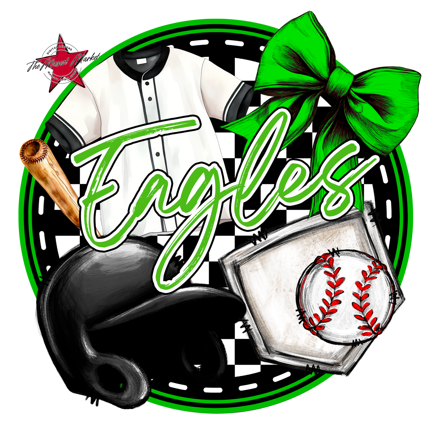 Eagles Circle Baseball Design-Bright Green