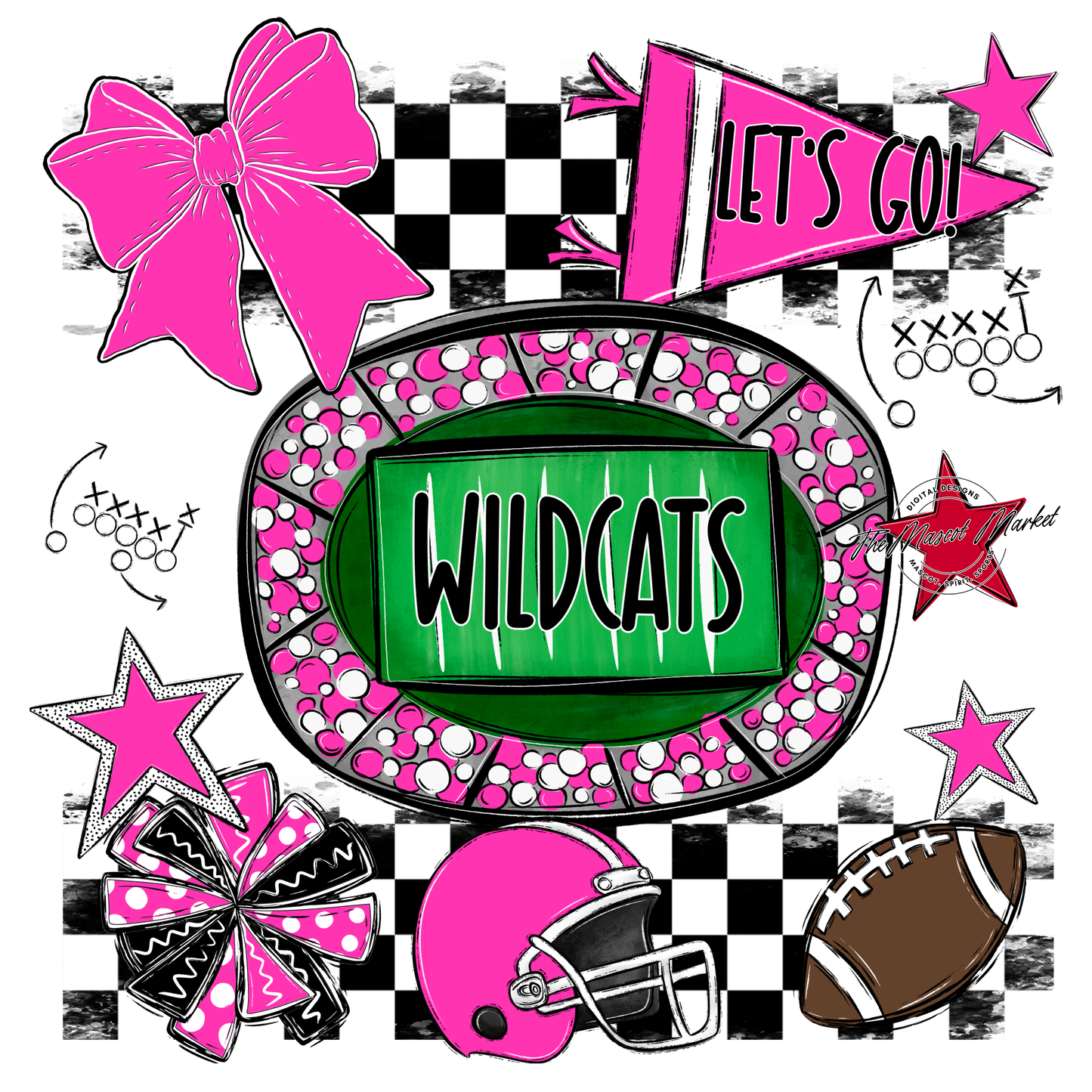 Wildcats Checkers Spirit Design-Pink