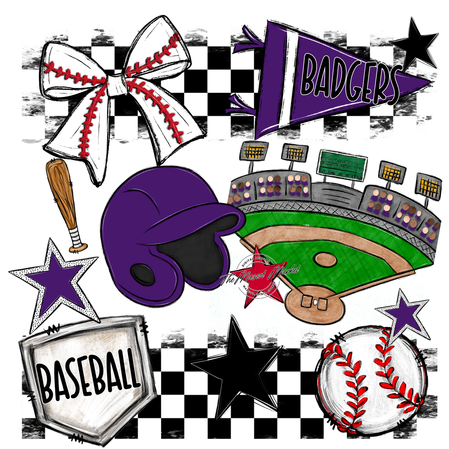 Badgers Baseball Checkers Design-Purple