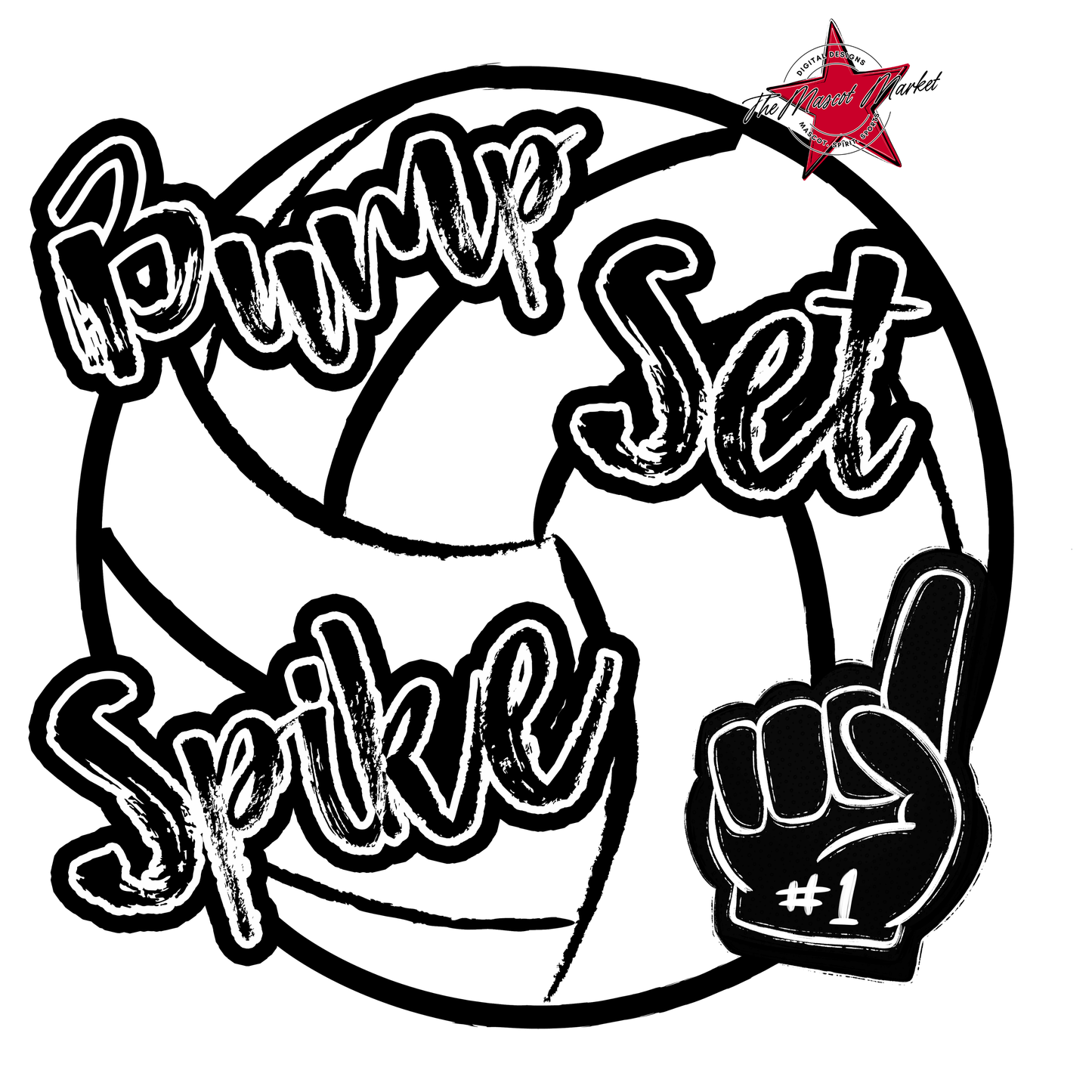 Bump, Set, Spike, Volleyball-Black & White