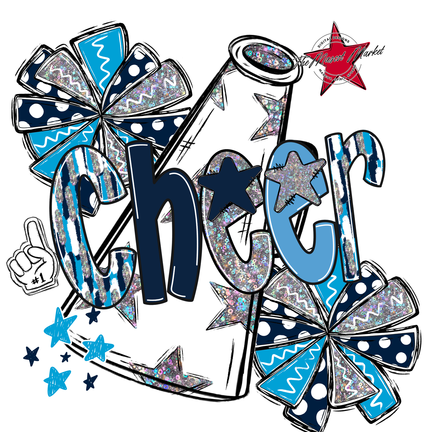 Cheer White Megaphone Scrape-Navy-Carolina Blue