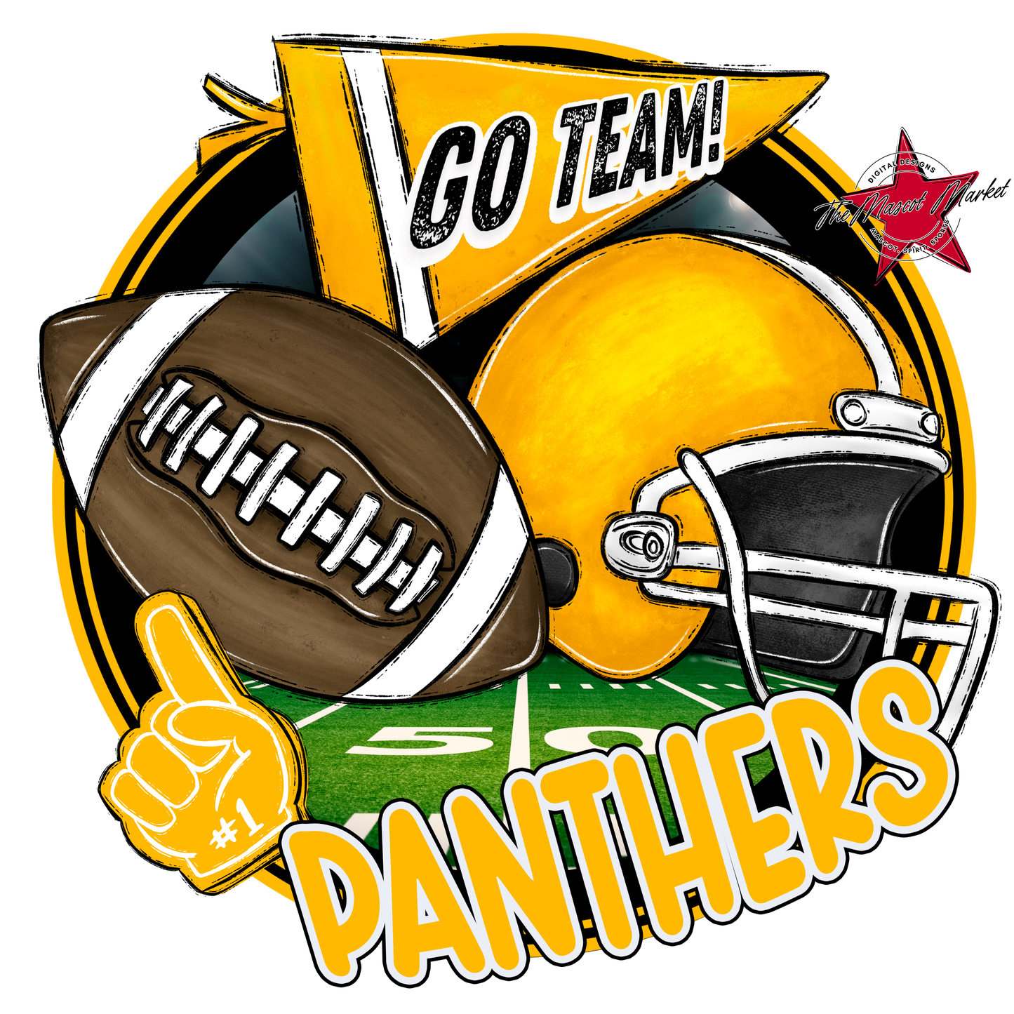 Panthers Circle Football Design-Yellow