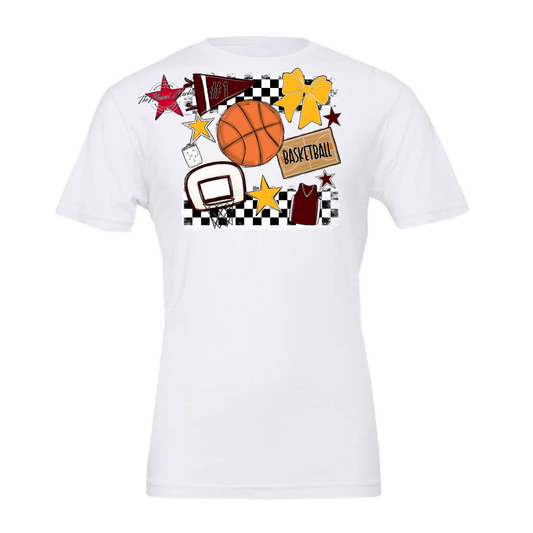 Basketball Checkers Spirit Design-Maroon-Yellow