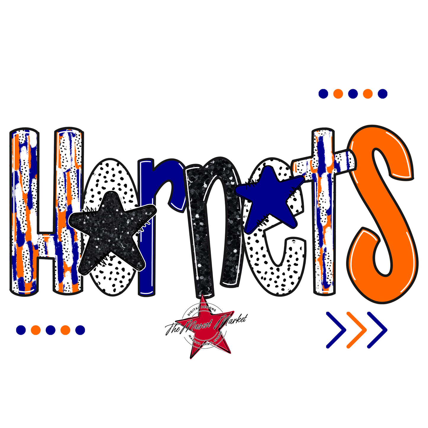 Hornets Brushstroke Alpha w Arrows-Blue-Orange