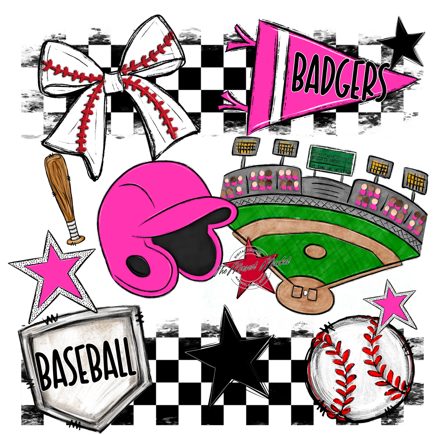 Badgers Baseball Checkers Design-Pink