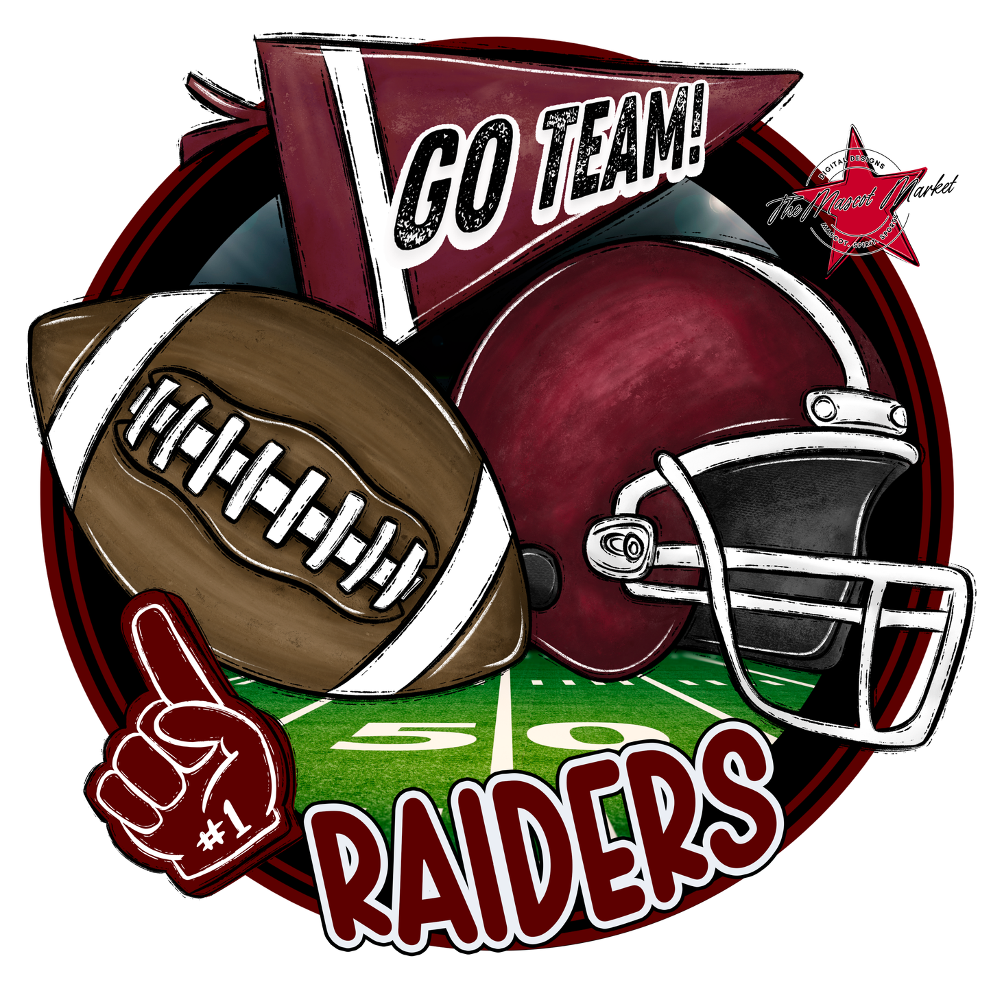 Raiders Circle Football Design-Maroon