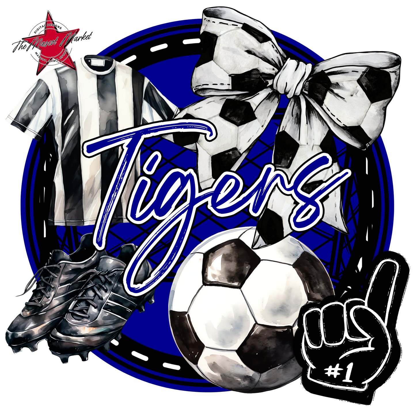 Tigers Circle Soccer Design-Blue