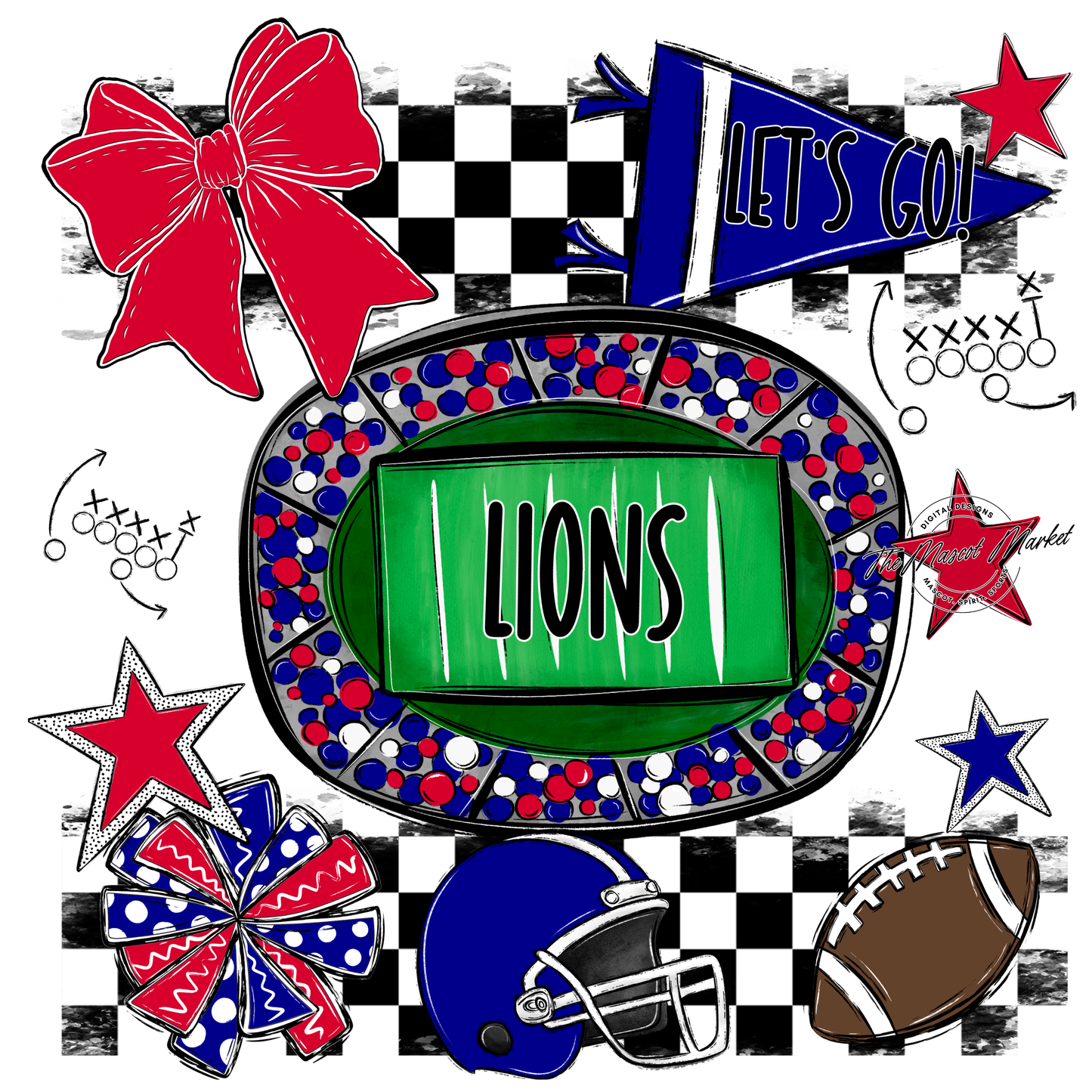 Lions Checkers Spirit Design-Blue-Red