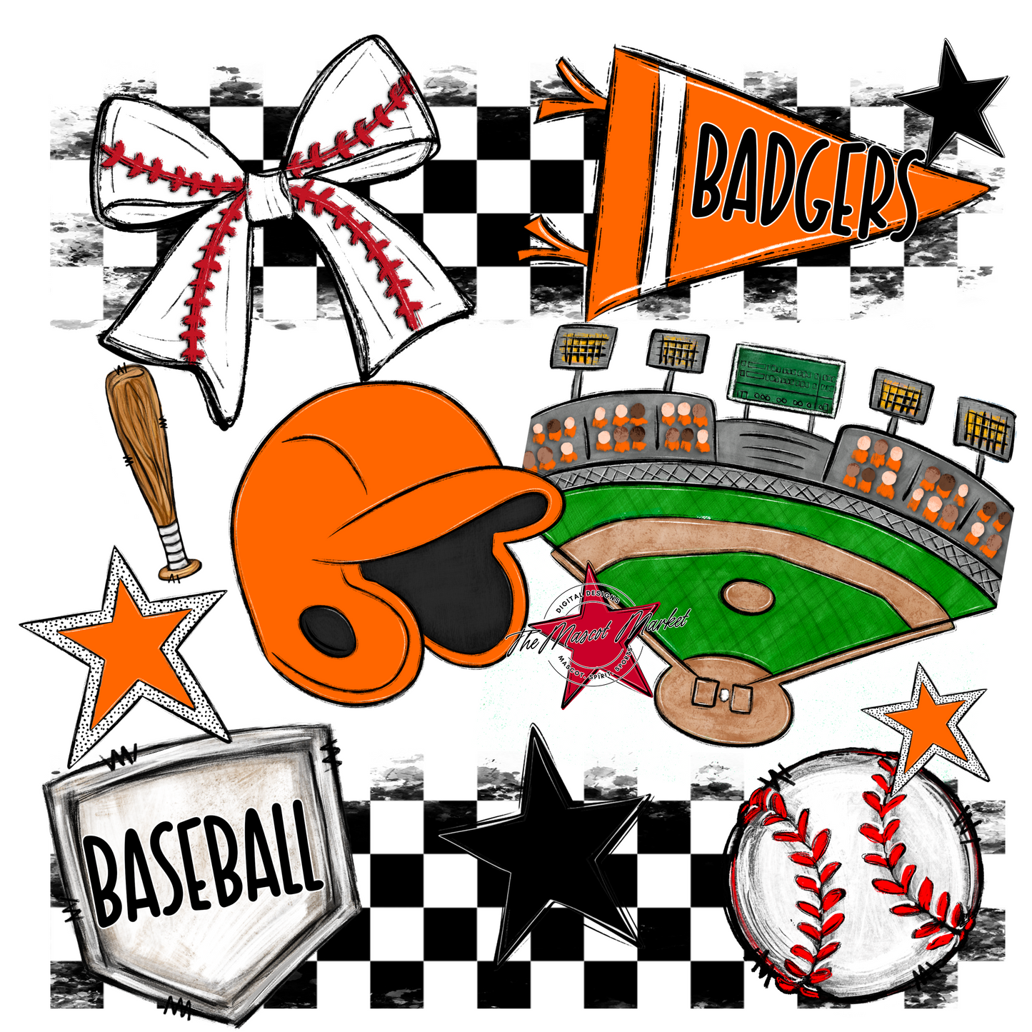 Badgers Baseball Checkers Design-Orange