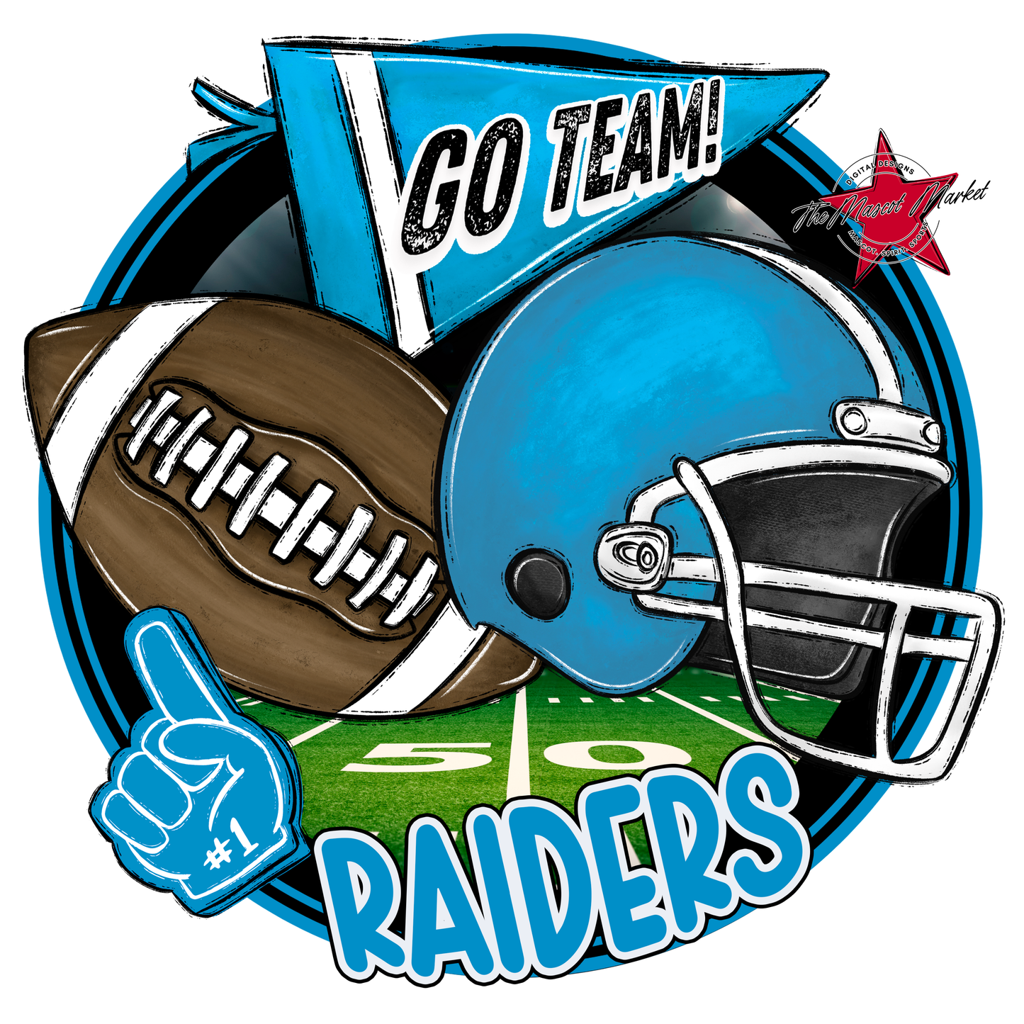 Raiders Circle Football Design-Carolina Blue