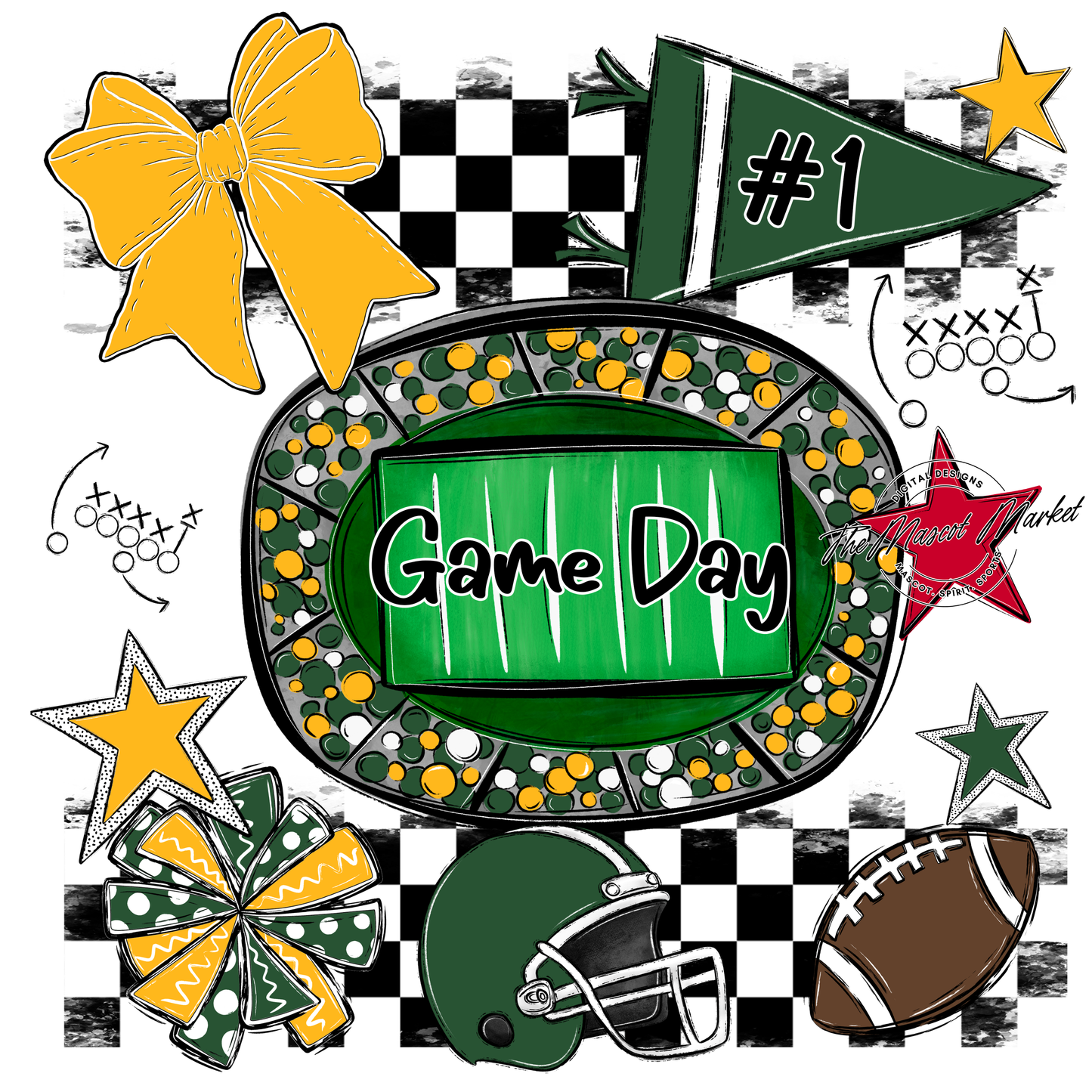 Game Day Checkers Spirit Design-Green-Yellow