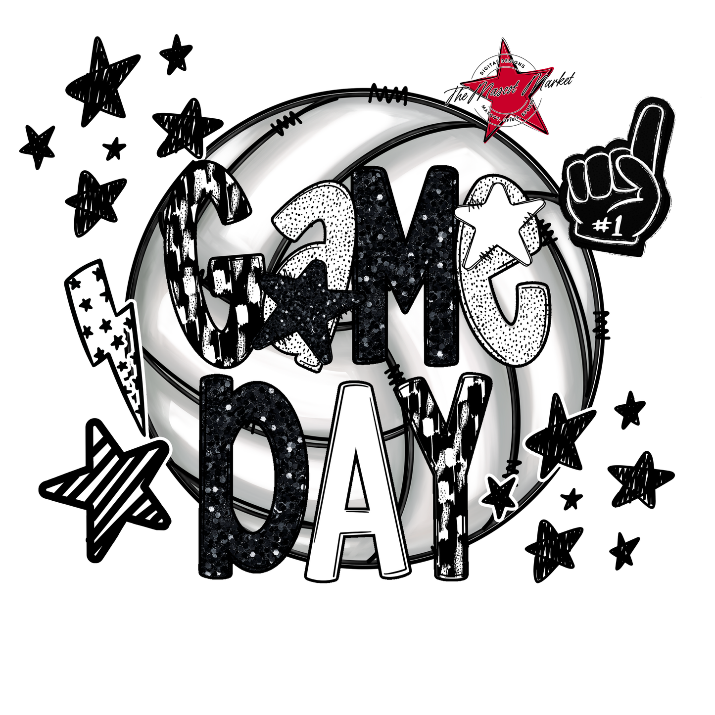 Volleyball Game Day Scrape-Black & White