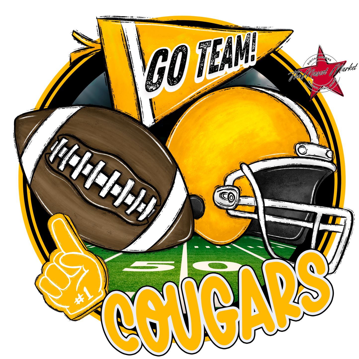 Cougars Circle Football Design-Yellow